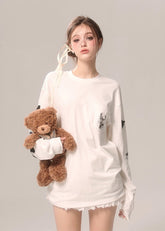 루즈핏 만화 프린트 긴팔 티셔츠